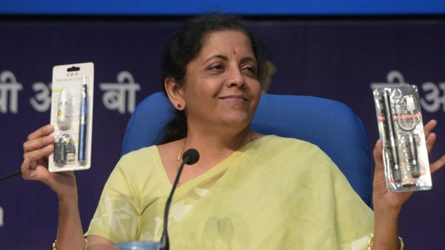 Union Minister Nirmala Sitharaman briefs the media on Cabinet at PIB Conference Hall, National Media Centre in New Delhi on Wednesday 18 September 2019. (Photo by Mohd Zakir/HT)