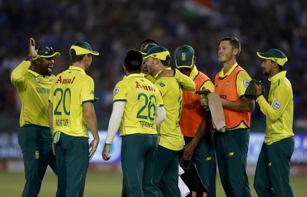 South African players celebrate the dismissal of India's Shikhar Dhawan. (AP) South African players celebrate the dismissal of India's Shikhar Dhawan. (AP)