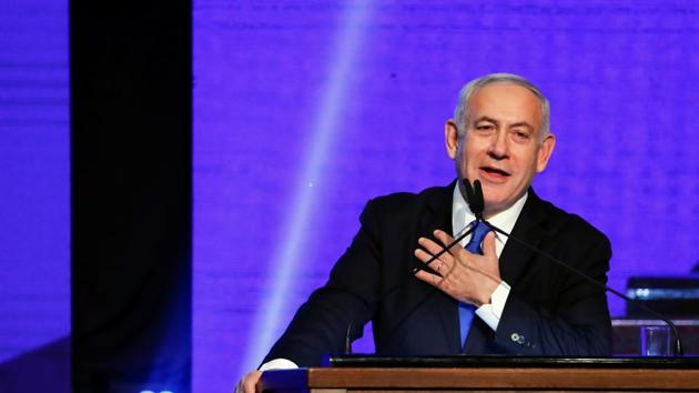 Israeli Prime Minister Benjamin?Netanyahu speaks at the Likud party headquarters following the announcement of exit polls during Israel's parliamentary election in Tel Aviv, Israel September 18, 2019.(REUTERS)