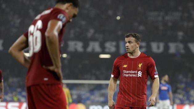 Liverpool's Xherdan Shaqiri reacts after the Champions League Group E soccer match between Napoli and Liverpool, at the San Paolo stadium in Naples, Italy, Tuesday, Sept. 17, 2019. Napoli won 2-0. (AP Photo/Gregorio Borgia) (AP) Liverpool's Xherdan Shaqiri reacts after the Champions League Group E soccer match between Napoli and Liverpool, at the San Paolo stadium in Naples, Italy, Tuesday, Sept. 17, 2019. Napoli won 2-0. (AP Photo/Gregorio Borgia) (AP)