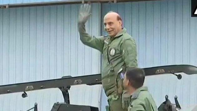 Rajnath Singh flies in Tejas light combat aircraft of Indian Air Force . (ANI Photo) Rajnath Singh flies in Tejas light combat aircraft of Indian Air Force . (ANI Photo)
