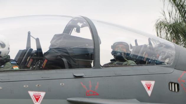 Rajnath Singh being prepared to fly on ‘Tejas’, an Indigenous Light Combat Aircraft from Bengaluru’s HAL Airport. (TWITTER: @rajnathsingh) Rajnath Singh being prepared to fly on ‘Tejas’, an Indigenous Light Combat Aircraft from Bengaluru’s HAL Airport. (TWITTER: @rajnathsingh)