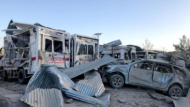 A powerful early morning suicide truck bomb devastated a hospital in southern Afghanistan on Thursday.(AP Photo)