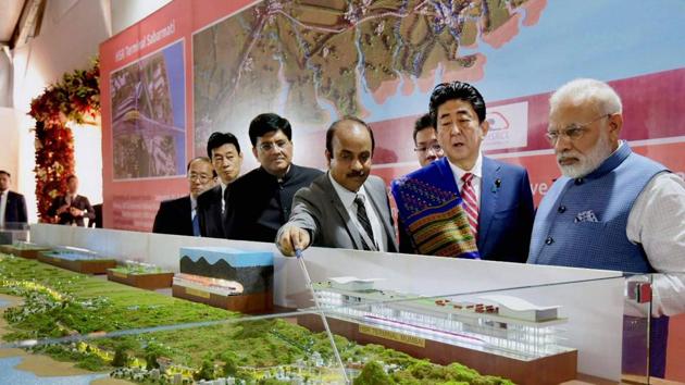 Prime Minister Narendra Modi with his Japanese counterpart Shinzo Abe during the Ground Breaking ceremony of Mumbai-Ahmedabad High Speed Rail Project, in Ahmedabad(PTI FILE)