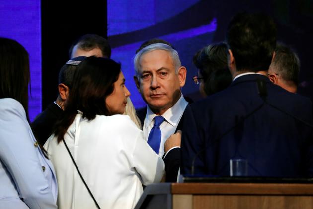 Israeli Prime Minister Benjamin Netanyahu looks on after speaking to supporters at his Likud party headquarters following the announcement of exit polls during Israel's parliamentary election in Tel Aviv.(REUTERS) Israeli Prime Minister Benjamin Netanyahu looks on after speaking to supporters at his Likud party headquarters following the announcement of exit polls during Israel's parliamentary election in Tel Aviv.(REUTERS)