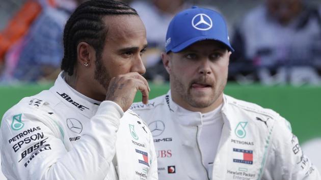 Mercedes driver Lewis Hamilton of Britain and teammate Valtteri Bottas of Finland.(AP) Mercedes driver Lewis Hamilton of Britain and teammate Valtteri Bottas of Finland.(AP)