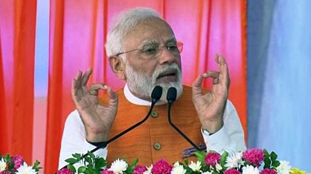 Gujarat, Sep 17 (ANI): Prime Minister Narendra Modi addresses a public meeting during his visit to Kevadia in Narmada on Tuesday. (ANI Photo)