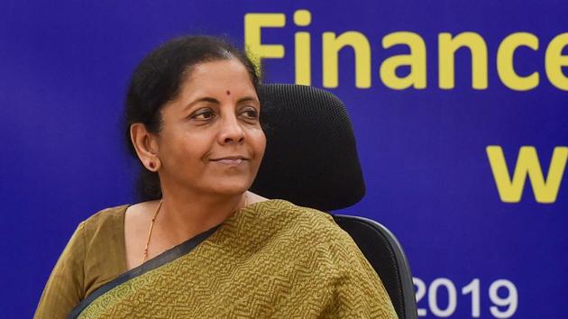 Union Finance Minister Nirmala Sitharaman chairs a review meeting with the public sector banks, at Vigyan Bhawan in New Delhi.(PTI)