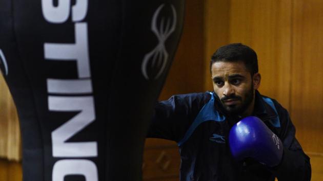 Amit Panghal at National Institute of Sports (NIS) during a national boxing camp in Patiala, Punjab. (Vipin Kumar/HT PHOTO) Amit Panghal at National Institute of Sports (NIS) during a national boxing camp in Patiala, Punjab. (Vipin Kumar/HT PHOTO)