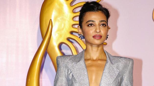 Radhika Apte poses for photographs at the green carpet of 20th IIFA Awards 2019 in Mumbai.(PTI)