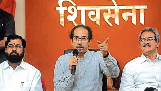 Shiv sena chief Uddhav Thackeray interact media after meeting with all shiv sena ministers at Sena Bhavan, Dadar in Mumbai, on Friday, September 20, 2019. ((Photo: Satish Bate/Hindustan Times)) Shiv sena chief Uddhav Thackeray interact media after meeting with all shiv sena ministers at Sena Bhavan, Dadar in Mumbai, on Friday, September 20, 2019. ((Photo: Satish Bate/Hindustan Times))