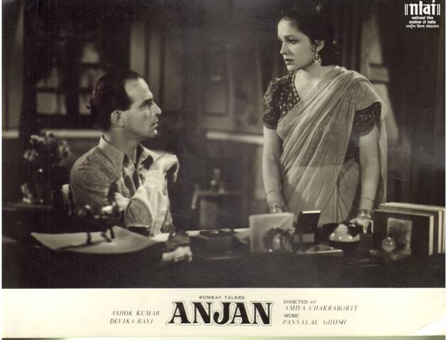 Devika Rani, who co-produced Anjan with her husband Himanshu Rai, also starred in it opposite Ashok Kumar. Her life story is the subject of the play Devika Rani Goddess of the Silver Screen! which includes new details of her extraordinary life.(National Film Archives of India)