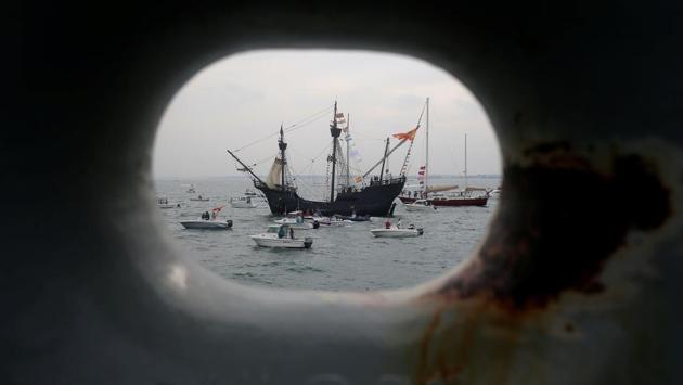 Replica of Ferdinand Magellan’s ship Victoria sails as Spain’s navy commemorates the 500th anniversary of the first expedition that circumvented the globe during an event near the southern naval base of Rota in Sanlucar de Barrameda, Spain. (Jon Nazca / REUTERS) Replica of Ferdinand Magellan’s ship Victoria sails as Spain’s navy commemorates the 500th anniversary of the first expedition that circumvented the globe during an event near the southern naval base of Rota in Sanlucar de Barrameda, Spain. (Jon Nazca / REUTERS)