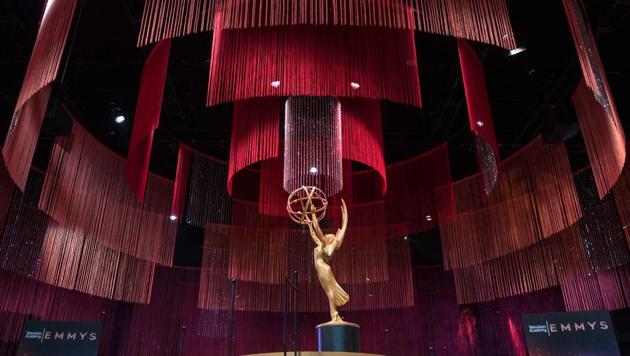 An Emmy statue on the stage at the 71st Emmy Awards Governors Ball press preview at LA Live in Los Angeles, California.(AFP)