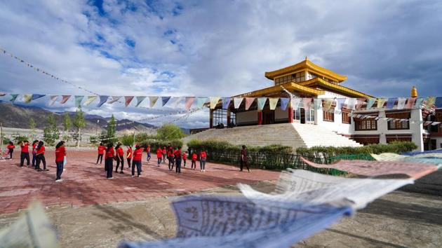 Right at the crack of dawn on a July morning, before the harsh Himalayan sun turned harsh on the Ladakhi village of Shey, a group of young girls had gathered in a courtyard near Shey Palace, for the first of the day’s lessons in Kung Fu under the guidance of Buddhist nuns. (Hemanshi Kamani / HT Photo) 