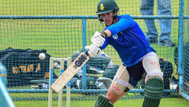 South African player Rassie van der Dussen bats during a practice session (PTI) South African player Rassie van der Dussen bats during a practice session (PTI)