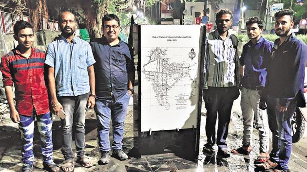 Abhijit Kondhalkar, architect and urban designer (third from left) with his team that was responsible for the fabulous beautification and restoration of the Pune’s Zero Mile Stone. (HT/PHOTO) Abhijit Kondhalkar, architect and urban designer (third from left) with his team that was responsible for the fabulous beautification and restoration of the Pune’s Zero Mile Stone. (HT/PHOTO)