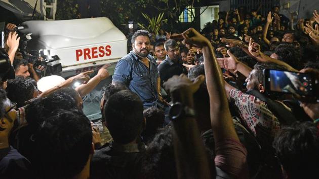 Minister of State in the Ministry of Environment, Forest and Climate Change Babul Supriyo leaves after a meeting, at K P Basu hall, Jadavpur University, in Kolkata, West Bengal. Earlier in the morning, he was manhandled by the students in the campus. (Samir Jana / HT Photo) Minister of State in the Ministry of Environment, Forest and Climate Change Babul Supriyo leaves after a meeting, at K P Basu hall, Jadavpur University, in Kolkata, West Bengal. Earlier in the morning, he was manhandled by the students in the campus. (Samir Jana / HT Photo)