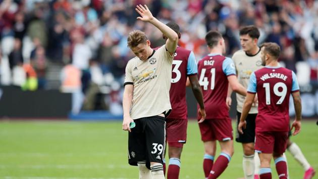 Manchester United's Scott McTominay gestures to the fans after the match. (REUTERS) Manchester United's Scott McTominay gestures to the fans after the match. (REUTERS)