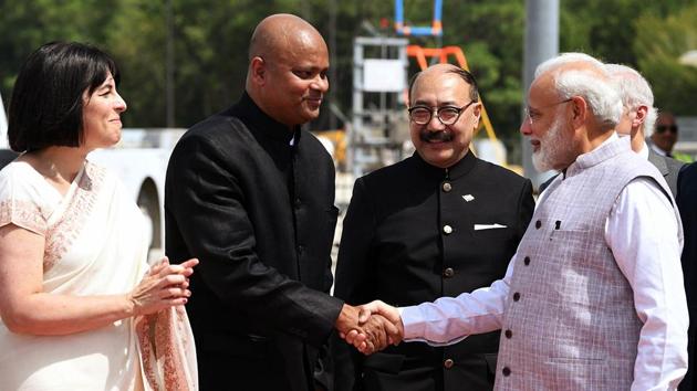 United States, Prime Minister Narendra Modi being received on his arrival in Houston on Saturday. 