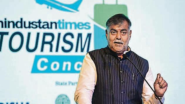 Minister of State in the ministry of Culture and Tourism Prahlad Singh Patel delivers the keynote address during the Hindustan Times Tourism Conclave, at Hyatt Regency, in New Delhi. (Photo by Raj K Raj / Hindustan Times) Minister of State in the ministry of Culture and Tourism Prahlad Singh Patel delivers the keynote address during the Hindustan Times Tourism Conclave, at Hyatt Regency, in New Delhi. (Photo by Raj K Raj / Hindustan Times)