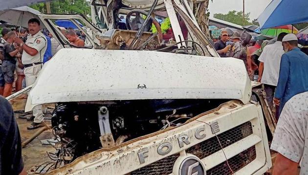 At least nine people died and 12 were injured in a road accident in Assam’s Sivasagar district on Monday.(PTI Phot)