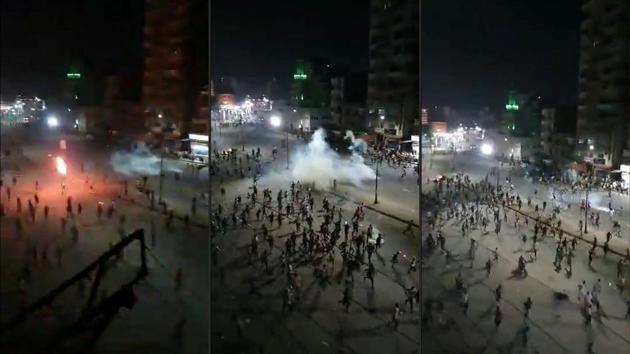 This combination of pictures shows confrontations in the centre of the the port city of Suez. On Saturday, protesters headed to downtown Suez for the second night in a row, where they were met by security forces barricading the streets and armoured vehicles. (AFP) This combination of pictures shows confrontations in the centre of the the port city of Suez. On Saturday, protesters headed to downtown Suez for the second night in a row, where they were met by security forces barricading the streets and armoured vehicles. (AFP)