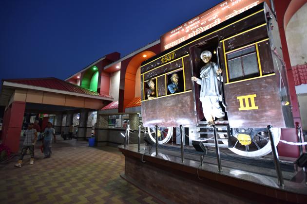 An exterior view of Bapudham Motihari Railway station, at Motihari, Bihar. On the afternoon of April 15, 1917, thousands had gathered at this railway station -? many of them tenant-cultivators –waiting for MK Gandhi, known then for his political activism in South Africa, a man who was destined to lift their lives out of misery and slavery. It was 3 pm when Gandhi alighted at the station from a train from Muzaffarpur. (Sanchit Khanna / HT Photo)