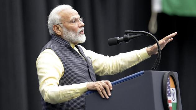 Prime Minister Narendra Modi during the "Howdi Modi" event in Houston on Sunday.(AP Photo)