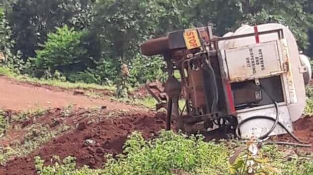 A truck-tanker was blown off in the IED blast by Maoists in Chhattisgarh’s Kanker district, September 24, 2019. (Photo Credit: Chhattisgarh Police) A truck-tanker was blown off in the IED blast by Maoists in Chhattisgarh’s Kanker district, September 24, 2019. (Photo Credit: Chhattisgarh Police)
