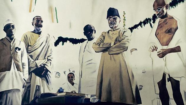 An artwork of Atul Dodiya, for whom Gandhi has been an abiding passion for more than two decades.