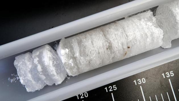 An ice core of Gepatschferner glacier waits to be numbered and wrapped at Weissseespitze summit. “In the next two years we will lose another 70 years (of ice and data),” Fischer added, describing ice at the top of the glacier. (Lisi Neisner / REUTERS) An ice core of Gepatschferner glacier waits to be numbered and wrapped at Weissseespitze summit. “In the next two years we will lose another 70 years (of ice and data),” Fischer added, describing ice at the top of the glacier. (Lisi Neisner / REUTERS)