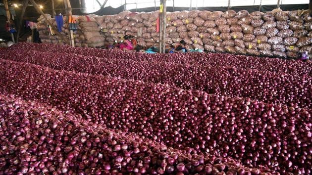 Heaps of onions at UP State Warehouse in Navi Mumbai, Monday. Onion prices are spiralling across the country, reportedly, due to shortage of supply.(Photo: PTI)