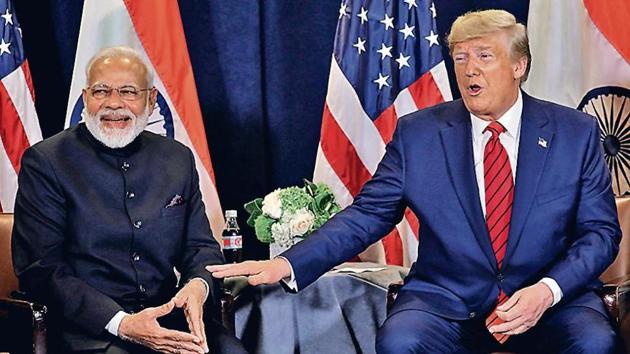 Prime Minister Narendra Modi and US President Donald Trump in New York on Tuesday.(Eeuters)