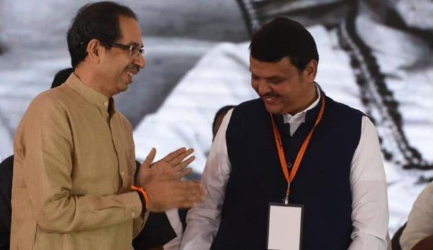 Maharashtra CM Devendra Fadnavis and Shiv Sena Chief Uddhav Thackeray during an event in Navi Mumbai on Wednesday. (Photo: Bachchan Kumar) Maharashtra CM Devendra Fadnavis and Shiv Sena Chief Uddhav Thackeray during an event in Navi Mumbai on Wednesday. (Photo: Bachchan Kumar)