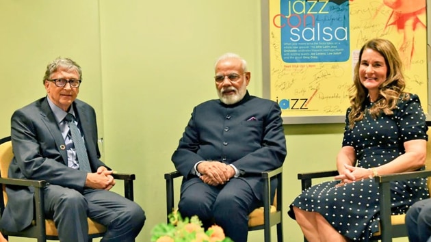 Prime Minister Narendra Modi with Bill Gates and Melinda Gates, New York, September 25, 2019.(Photo Credit: MEAIndia / Twitter)