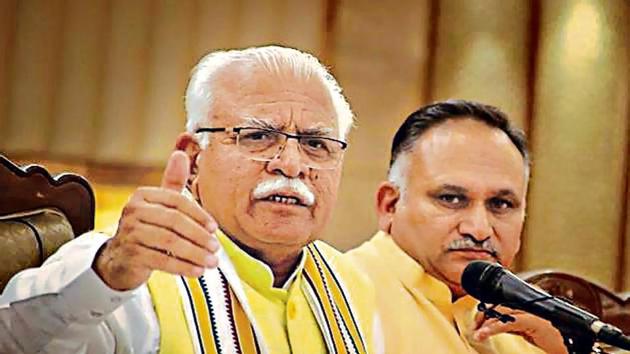 Haryana CM Manohar Lal khattar addressing media during press conference in Mountview in sector 10, Chandigarh. (Photo by Sanjeev Sharma/Hindustan Times) Haryana CM Manohar Lal khattar addressing media during press conference in Mountview in sector 10, Chandigarh. (Photo by Sanjeev Sharma/Hindustan Times)