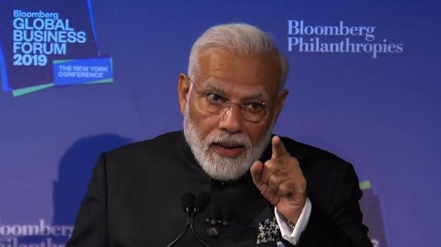 Prime Minister Narendra Modi delivers the keynote address during the 'Bloomberg Global Business Forum' in New York. (ANI Photo) Prime Minister Narendra Modi delivers the keynote address during the 'Bloomberg Global Business Forum' in New York. (ANI Photo)