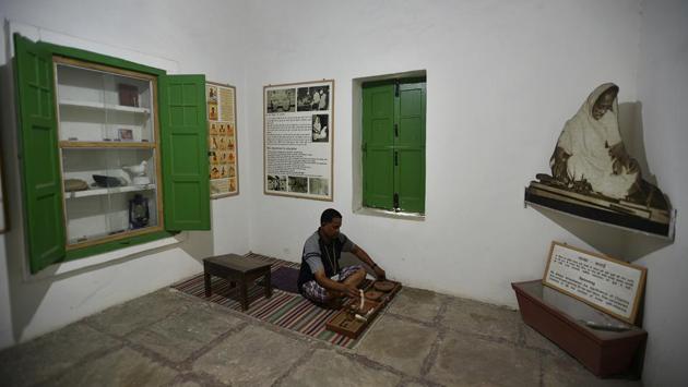 A view inside Kasturba Kutir, on the premises of the sprawling 20-acre Harijan Sevak Sangh, at Kingsway Camp in Delhi. Mahatma Gandhi and his family stayed in two storey property between 1932 and 1947 during most of his visits to Delhi. It is replete with personal effects used by Gandhi and his wife, and is now preserved as a memorial. (Biplov Bhuyan / HT Photo) A view inside Kasturba Kutir, on the premises of the sprawling 20-acre Harijan Sevak Sangh, at Kingsway Camp in Delhi. Mahatma Gandhi and his family stayed in two storey property between 1932 and 1947 during most of his visits to Delhi. It is replete with personal effects used by Gandhi and his wife, and is now preserved as a memorial. (Biplov Bhuyan / HT Photo)