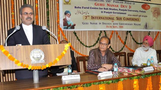Iranian ambassador to India Dr Ali Chageni speaking during the inaugural session of a two-day International Sufi Conference at Punjabi University in Patiala on Wednesday.(HT PHOTO) Iranian ambassador to India Dr Ali Chageni speaking during the inaugural session of a two-day International Sufi Conference at Punjabi University in Patiala on Wednesday.(HT PHOTO)