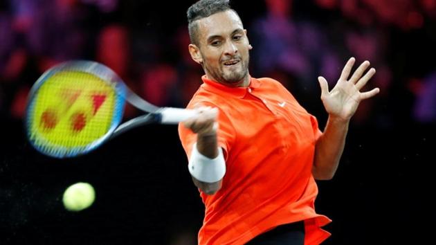 Nick Kyrgios in action during his singles match against Team Europe's Roger Federer.(REUTERS)