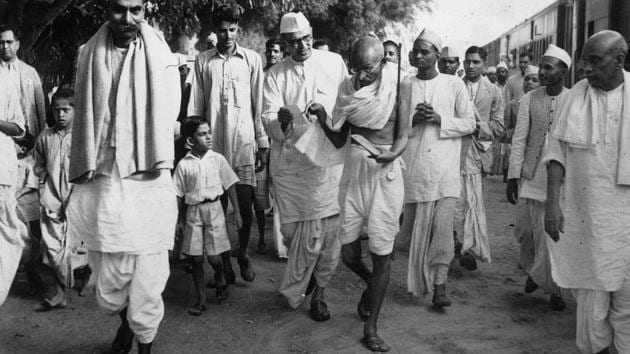 Mahatma Gandhi arrives in Delhi to confer with Viceroy Lord Linlithgow on the Second World War. To his left is Mahadev Desai and further left is Rajendra Prasad, October 1939. Gandhi’s first visit to Delhi was in 1915, aged 45 and recently returned from South Africa. He visited the Qutub Minar and the Red Fort. In all, Gandhi passed through the Capital 80 times, his various visits totalling around 700 days. (National Gandhi Museum)