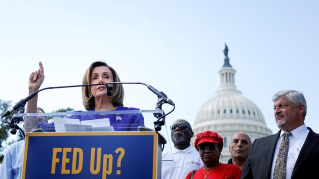 Speaker of the House Nancy Pelosi (D-CA) speaks during an American Federation of Government Employees labor union rally at the US Capitol in Washington.(Reuters)