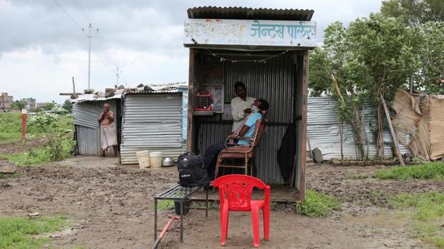 A man has a shave at a barber's shop right along the railway tracks in Aurangabad. The children’s cramped shanty homes are just 200 metres from the train station. (Francis Mascarenhas / REUTERS) A man has a shave at a barber's shop right along the railway tracks in Aurangabad. The children’s cramped shanty homes are just 200 metres from the train station. (Francis Mascarenhas / REUTERS)