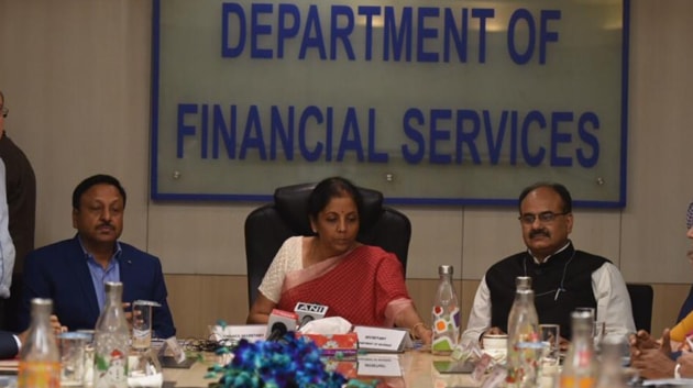 Niramala sithraman meeting private sector bankers in New Delhi. (Photo by Raj K Raj/HT) Niramala sithraman meeting private sector bankers in New Delhi. (Photo by Raj K Raj/HT)