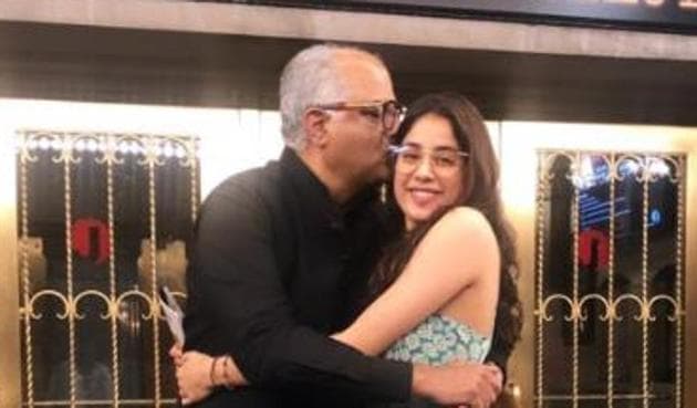 Boney Kapoor poses with daughter and actor Janhvi Kapoor.