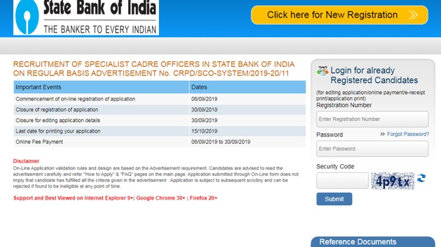 Last date to apply for SBI SCO recruitment examination 2019 has been extended to September 30, 2019. (Screengrab)