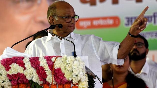 Navi Mumbai, India - Sept. 15, 2019:NCP Chief Sharad Pawar held a party Workers meet ahead of State Assembly Election at Ganpat Seth Tandel Maidan Seawoods in Navi Mumbai, India, on Sunday, September 15, 2019. (Photo by Bachchan Kumar/ Hindustan Times)(Hindustan Times) Navi Mumbai, India - Sept. 15, 2019:NCP Chief Sharad Pawar held a party Workers meet ahead of State Assembly Election at Ganpat Seth Tandel Maidan Seawoods in Navi Mumbai, India, on Sunday, September 15, 2019. (Photo by Bachchan Kumar/ Hindustan Times)(Hindustan Times)