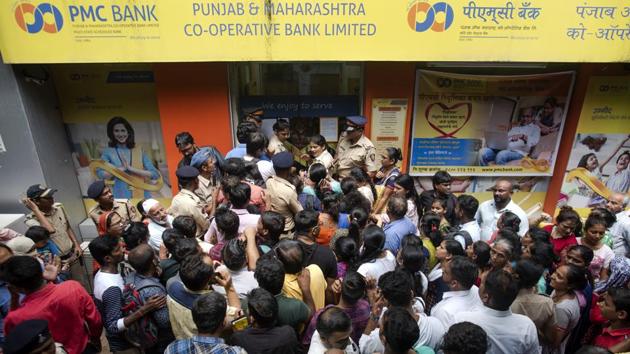 PMC bank account holders gather out side the bank at Bhandup on Tuesday, September 24. (Satish Bate/HT Photo) PMC bank account holders gather out side the bank at Bhandup on Tuesday, September 24. (Satish Bate/HT Photo)