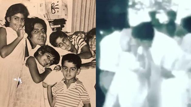 Amitabh Bachchan at the hospital (left) and being welcomed by his mother Teji Bachchan upon his return (right).